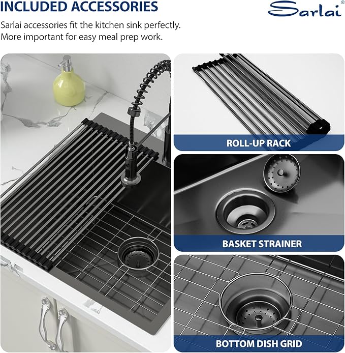 Sarlai Laundry Sink - Drop In 22"x22"x12" Deep Black Laundry Utility Sink Drop-in Topmount Single Bowl Sink 16 Gauge Stainless Steel Gunmetal Black Kitchen Laundry Room Sinks