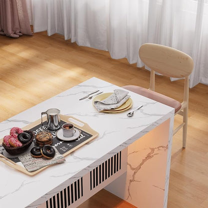 59" Large Imitation Marble Dining Table for 4-6 People - Faux Marble Dining Tablee with Adjustable Lights,Faux Marble Dining Table with Grille Design for Kitchen, Dining Room & Living Room,No Chairs