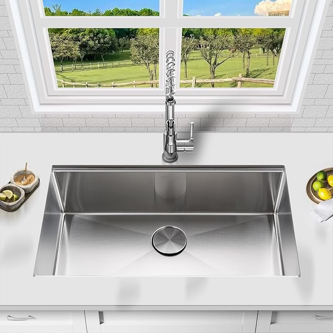 33 Inch Undermount Kitchen Sink Workstation, Stainless Steel Kitchen Sinks Single Bowl, Handmade Large Undermount Sink 33x19x10 with Accessories