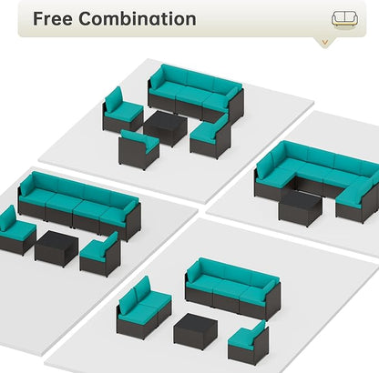 LHBcraft 7 Piece Patio Furniture Set, Outdoor Furniture Patio Sectional Sofa, All Weather PE Rattan Outdoor Sectional with Cushion and Coffee Table