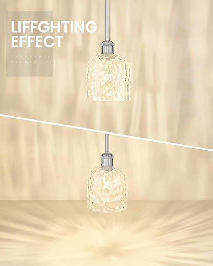 zeyu Industrial Pendant Light,1-Light Hanging Light Fixture Kitchen, Brushed Nickel Hanging Light with Clear Hammered Glass, ZJF63MIL-L BN
