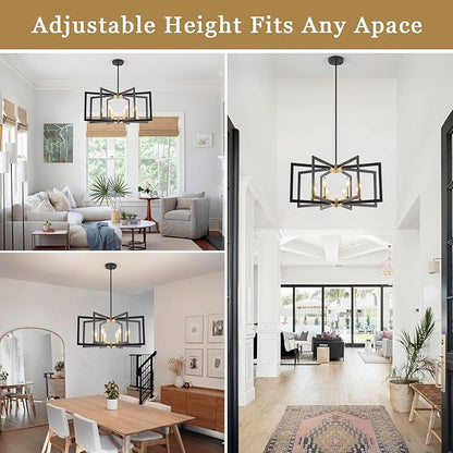 Black and Gold Chandelier 8 Light Large Farmhouse Geometric Chandelier for Dining Room Kitchen Chandeliers Over Table Metal Modern Pendant Lighting Fixtures for Living Room Entryway Foyer Hallway