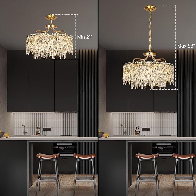 Gold Crystal Chandeliers for Dining Room Light Fixture, 24" Modern Round Chandeliers，8 Lights Luxury Ceiling Pendant Ceiling Lighting for Dining Room Bedroom Entryway Foyer Staircase