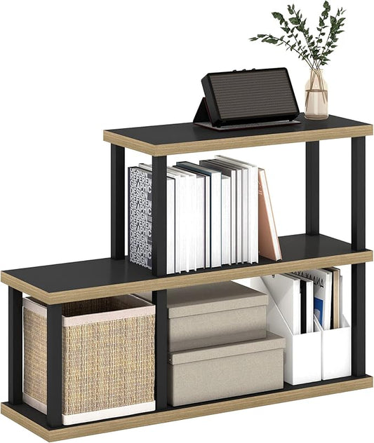Furinno Turn-N-Tube No Tools Decorative Display Shelf, 3-Tier Ladder, Americano/Black