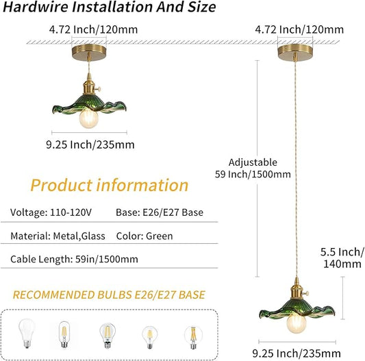 Pendant Light Fixture Glass Hanging Light Flower Light Fixture Pendant Lights Modern Lighting Bedroom Kitchen Island Hallway Bathroom Green Wave Style