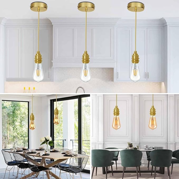 Mini Pendant Light Cord Kit, Industrial Retro Gold Pendant Light, 3.94ft Adjustable Woven Hanging Light Cord, Vintage Lamp Holder Fixture E26 Lamp Socket for Kitchen Farmhouse, Bulb Not Included