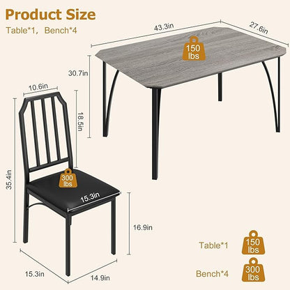 IDEALHOUSE Dining Table Set for 4, Kitchen Table Set of 4 with Upholstered Cushion Chairs, Dining Room Table Set with Kitchen Chairs, Easy to Assemble, Suitable for Apartment - (Cloud Gray)