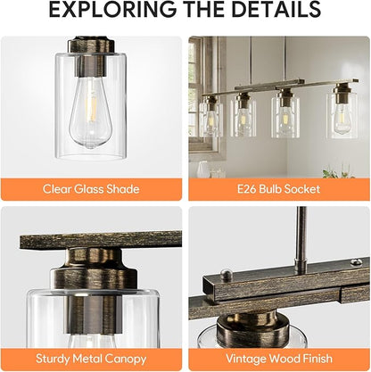 VONLUCE Kitchen Island Lighting, Dining Room Light Fixture Over Table with Glass Shade