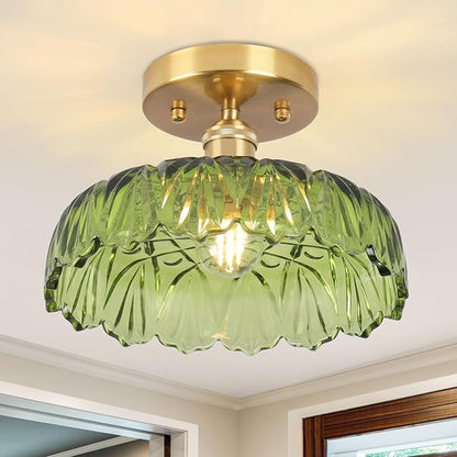 Flush Mount Ceiling Light,Green Hallway Lights Fixture Ceiling,9.4" Flower Light E26 Vintage Light Fixtures for Porch Corridor Bedroom