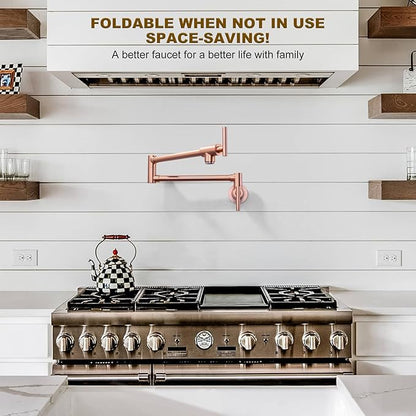 WOWOW Pot Filler Faucet Copper, Brass Pot Filler Wall Mount Kitchen Stove Faucet with Double Joint Swing Arms