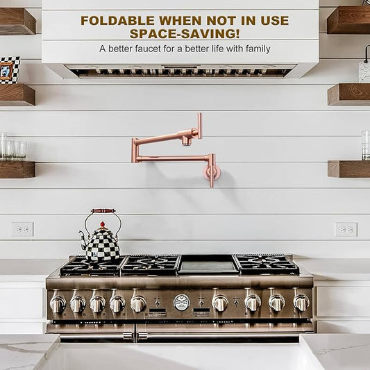 WOWOW Pot Filler Faucet Copper, Brass Pot Filler Wall Mount Kitchen Stove Faucet with Double Joint Swing Arms