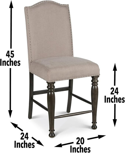 Steve Silver Co Caswell Counter Chair, Set of 2 Chairs, Nailhead Trim, Contemporary Design, Shield Back, Dining Room, Ktichen, Bar, Counter Island, Rubberwood, 100% Polyester, 20"D x 24"W x 45"H, Gray