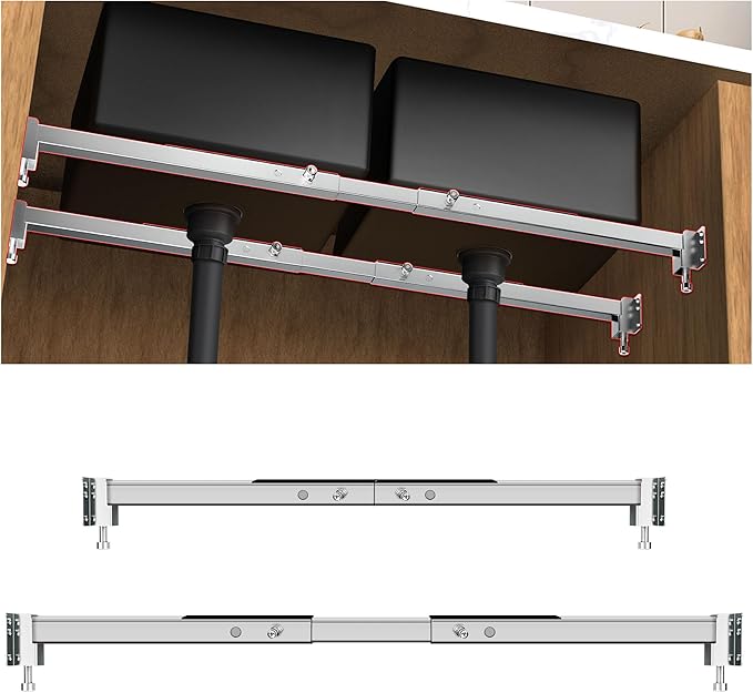 Qualward Undermount Sink Brackets,Adjustable Undermount Sink Support, Stainless Steel Installation Kit for Undermount Kitchen Sink Adjustable Support Pole (29-39.5 inches)