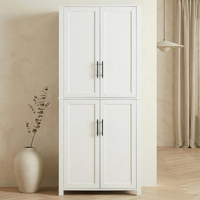 Casaphoria Kitchen Pantry Cabinet, 67" Tall Freestanding Kitchen Cabinet with 4 Adjustable Shelves, 28" W Storage Cabinet for Kitchen Pantry Organization (White, Single)