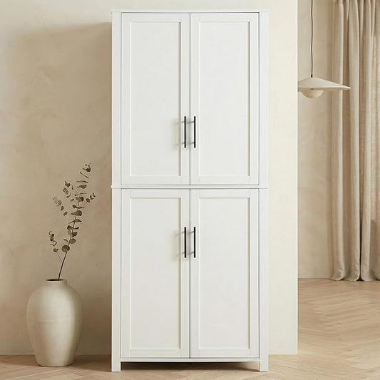 Casaphoria Kitchen Pantry Cabinet, 67" Tall Freestanding Kitchen Cabinet with 4 Adjustable Shelves, 28" W Storage Cabinet for Kitchen Pantry Organization (White, Single)