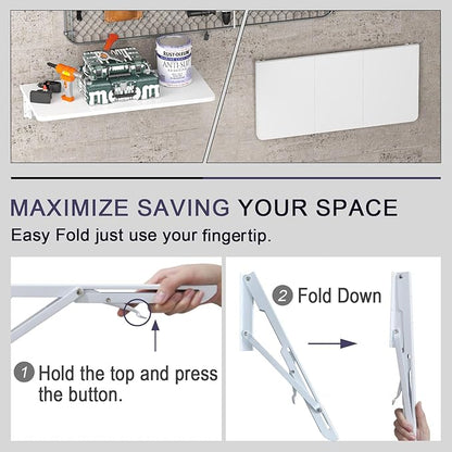 TEAMIX Wall Mounted Desk, White Folding Table for Small Spaces, Wall Floating Desk with Heavy Duty Brackets for Laundry Room,Kitchen,Office Storage