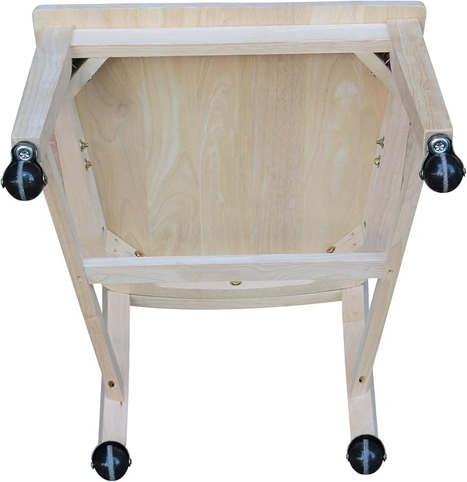 IC International Concepts, Solid Wood Dining Chair with Casters, Unfinished, 225lbs wt capacity, Solid Real Wood, Sturdy Parawood, DIY, Paint/Stain Ready, Unfinished
