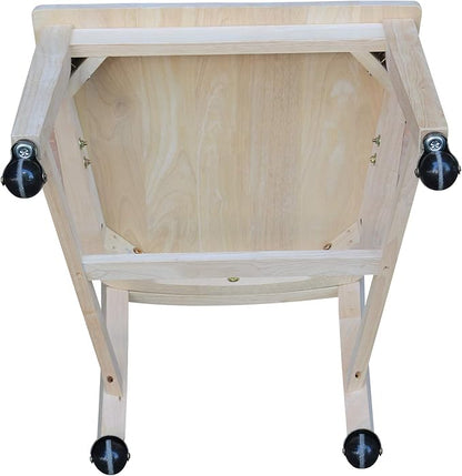 IC International Concepts, Solid Wood Dining Chair with Casters, Unfinished, 225lbs wt capacity, Solid Real Wood, Sturdy Parawood, DIY, Paint/Stain Ready, Unfinished