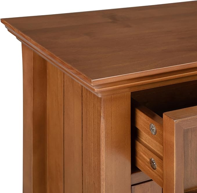 SIMPLIHOME Acadian Storage Cabinet - 36 inch Wide Solid Wood Entryway Storage Cabinet in Light Golden Brown, Transitional Cabinet for Hallway or Living Room with 2 Drawers and Adjustable Shelves