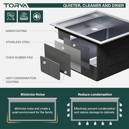 TORVA RV Kitchen Sink, 13 x 15 x 9 Inch Undermount Bar Sink 16 Gauge Stainless Steel Single Bowl Sink with Faucet Cutting Board, Grey