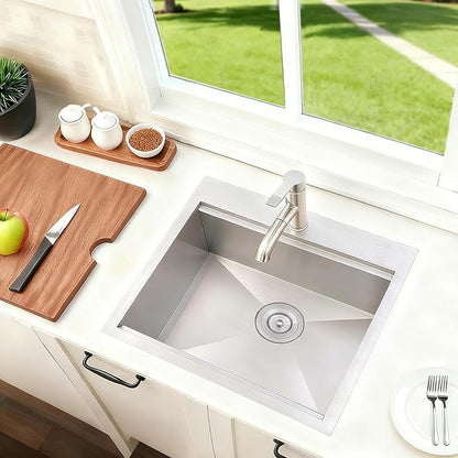 SHACO 21 Inch Drop In Kitchen Sink, 21x20 Inch Topmount Bar Sink 16 Gauge Stainless Steel Workstation Handmade Outdoor Laundry RV Small Prep Basin with Accessories