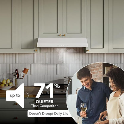 Broan-NuTone 30 Inch Glacier Under Cabinet Range Hood, ENERGY STAR, 490 Max Blower CFM - Electric Rangehood and Exhaust for Kitchen Stove Cooking and Ventilation, White