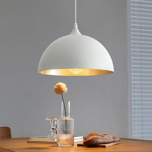 White Pendant Light, 11.8 inches Kitchen Pendant Light 2 Packs, Dome Pendant Lights Kitchen Island, Modern Pendant Lights for Kitchen Dining Room Foyer