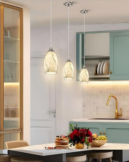 karyfine Mini Pendant Lights Kitchen Island Light Brown Glass Lamp Shade Hand Blown Glass Pendant Light with Brush Nickel Finish Adjustable Cord for Kitchen Over Sink (Green Marble-3Packs)