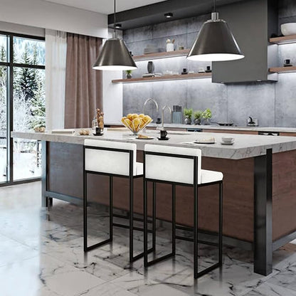 Velvet Stools with Low Back Mid-Century Upholstered Armless Chairs for Kitchen Island Home Pub Grey + Gold Sitting Height 65cm (White + Black 25.6in)