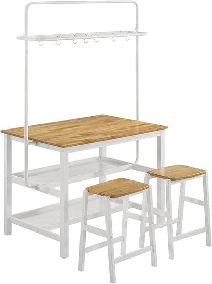Coaster Home Furnishings Edgeworth 3-Piece Kitchen Island Counter Table Set White 122246-S3