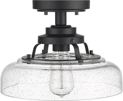 EAPUDUN Farmhouse Semi Flush Mount Ceiling Light, Black Industrial Ceiling Lighting,1-Light,Seeded Glass Shade, Ideal for Kitchen, Corridor, Bedroom, Foyer, Hallway, and Entryway,SMA1307-MBK