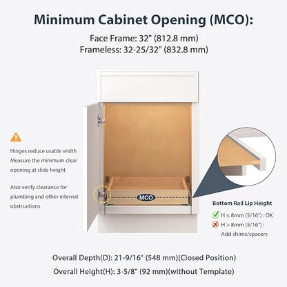 Pull Out Drawers for Cabinets - Birch Wood Pull-Out Drawer 32" W x 21" D - Soft Close Slide Out Shelves for Kitchen Cabinets & Pantry Cabinet Organizer, Heavy Duty, Full-Extension
