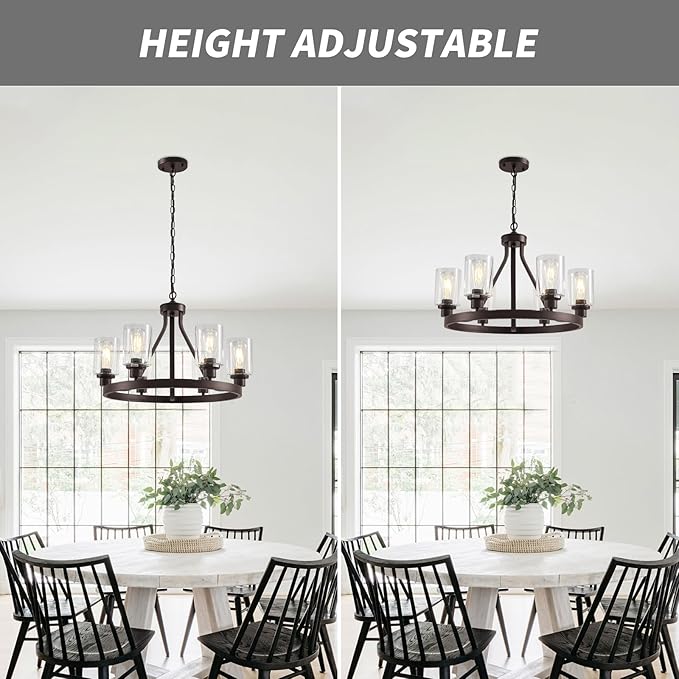 Lanhall 6-Light Farmhose Chandelier for Dining Room Light Fixture Oil Rubbed Bronze Kitchen Pendant Light Round Rustic Ceiling Hanging Lighting with Glass Globes Adjustable Height Metal E26