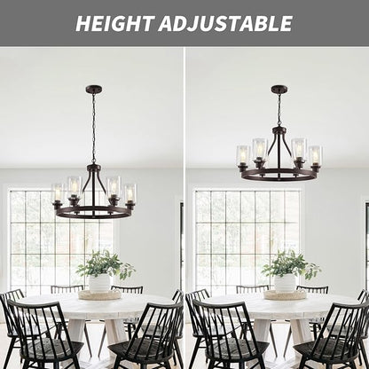 Lanhall 6-Light Farmhose Chandelier for Dining Room Light Fixture Oil Rubbed Bronze Kitchen Pendant Light Round Rustic Ceiling Hanging Lighting with Glass Globes Adjustable Height Metal E26
