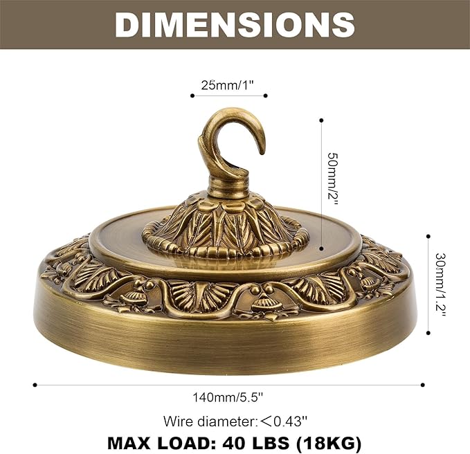 5.5 inches Brass Chandelier Canopy, Antique Brass Finish Canopy Kit for Pendant Light, Hanging Fixture, Mounting Plate Cover Replacement (Ring Style)