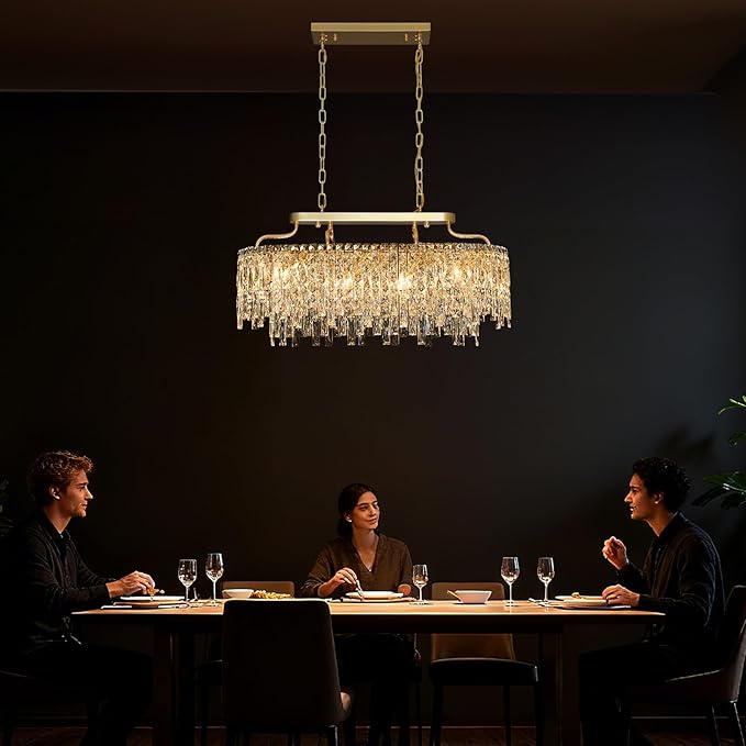 Gold Crystal Chandelier | Modern Luxury Oval-Shaped Chandeliers for Dining Room Light Fixture, 32" 10-Light Crystal Ceiling Lighting Fixture for Dining Room Kitchen Island Bar