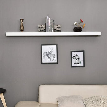 WELLAND Mission Floating Shelf, Wall Mount Shelving, Wood Modern Display Shelves, Bookshelves,for Living Room Kitchen, Approx 60-inch Length by 2-inch High, White