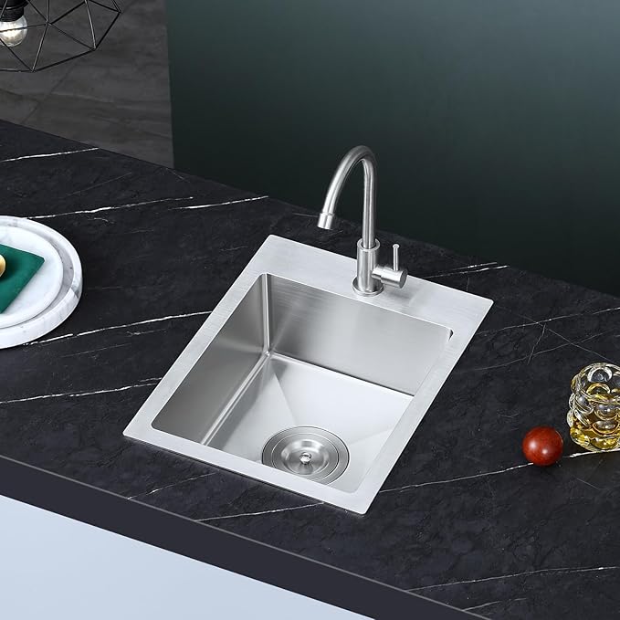 13 x 18 inch Bar Sink, Drop-in Tight Radius Brushed Stainless Steel Topmount Kitchen Sink Single Bowl
