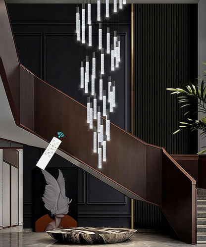 20 foot 48-lights Chandeliers for Living Room Entryway High Ceiling Light Chandelier LED Crystal Pendants Light Sloped Ceiling Chandeliers Staircase Lighting Fixture LED Dimmable Lighting Black