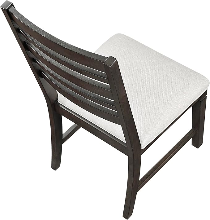 Lexicon Dining Chairs Set of 2, Wood Frame and Beige Textured Fabric Upholstered Seat, Ladder Back, Accent Seating for Dining Room, Kitchen Table, Office, Easy Assembly, Dark Espresso