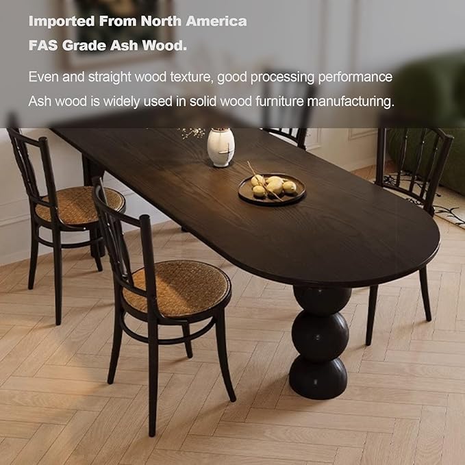 Dining Table, Solid Wood Dining Table with Orb Legs, Game Table, Multipurpose C Table, Mid-Century Modern Dining Table for Living Room,Kitchen,Conference Room,Small