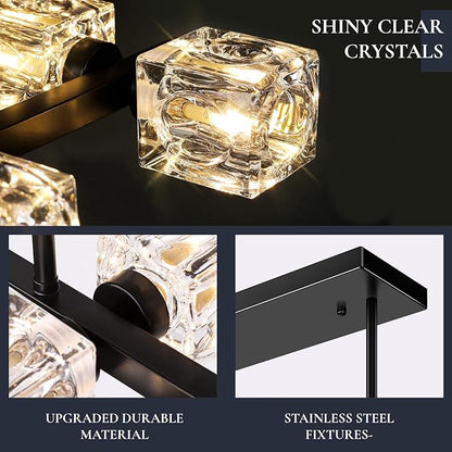 Black Chandeliers for Dining Room, Modern Crystal Pendant Lights Fixture with Cube Shade, 8-Lights Farmhouse Hanging Dining Light Fixtures Over Table for Kitchen Island, Living Room, Bedroom (G9 Base)