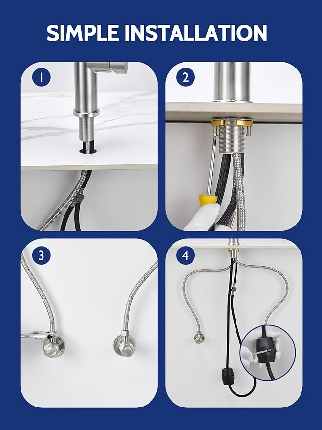 Kitchen Faucet with Pull Down Sprayer, Waterfall Single Hole Single Handle Sink Faucets with Pull-Down Sprayer for RV Kitchen Camper, Brushed Nickel Waterfall
