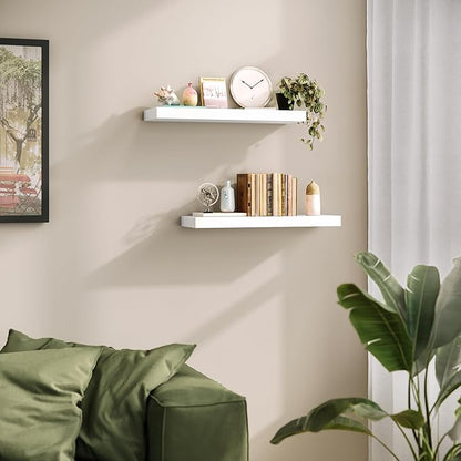 Ballucci Floating Shelves for Wall, 24" Wood Wall Shelf Set of 2, with Invisible Brackets for Bathroom, Living Room, Bedroom, Kitchen, Nursery, 8" Deep, White