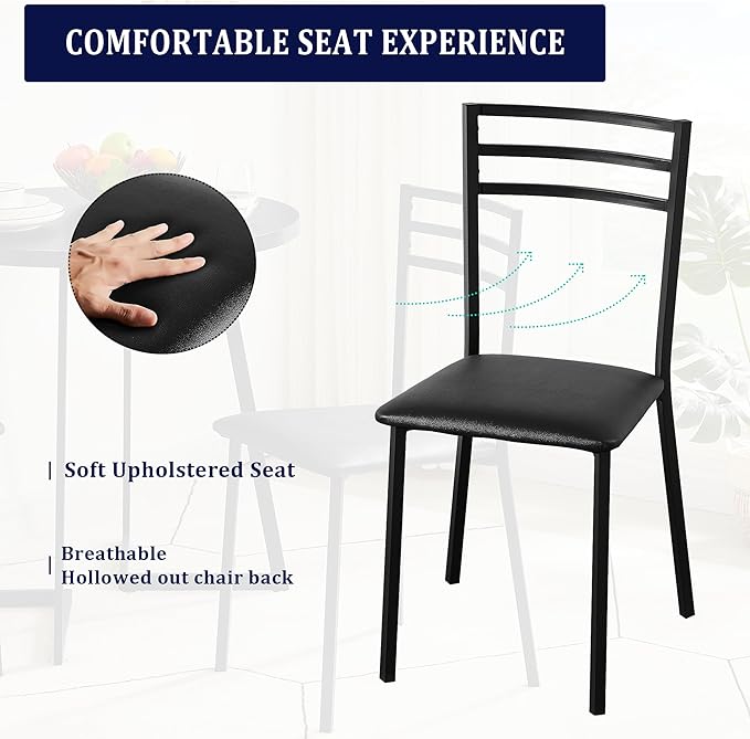 VECELO Metal Dining Chair Set of 2, Modern Armless with Cushioned Seat for Kitchen, Living Room, Black