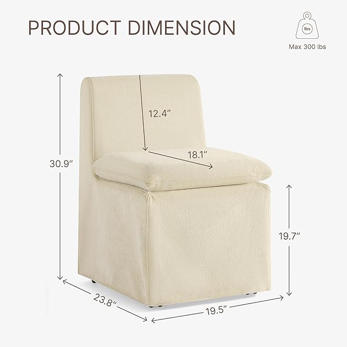 KISLOT Upholstered Dining Chairs Set of 2 with Casters, Modern Armless Kitchen Chairs with Removable Washable Cover, Chenille Velvet Fabric, Sturdy Metal & Wood Frame, 19.5" Seat Height, Sand
