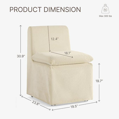 KISLOT Upholstered Dining Chairs Set of 2 with Casters, Modern Armless Kitchen Chairs with Removable Washable Cover, Chenille Velvet Fabric, Sturdy Metal & Wood Frame, 19.5" Seat Height, Sand