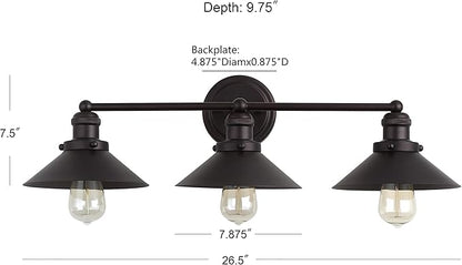 JONATHAN Y 26.5" Oil Rubbed Bronze 3-Light Industrial Farmhouse Metal Vanity Light Wall Sconce, Metal Shade for Bathroom Mirror, Kitchen, Entryway, LED Bulb Included (JYL7428A)