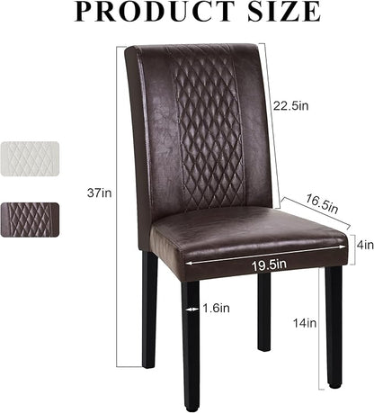 VECELO Dining Chairs Set of 4, Upholstered PU Leather Wood Legs High Back for Kitchen Living Room, Coffee