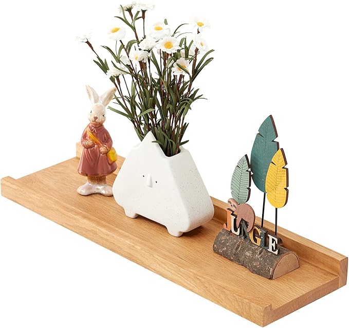 Oak Floating Shelves for Wall 20 Inch (Upgrade Width 6"), Natural Wood Wall Shelves Display Picture Ledge Shelf for Living Room Bedroom Bathroom Kitchen Office Decor and Storage